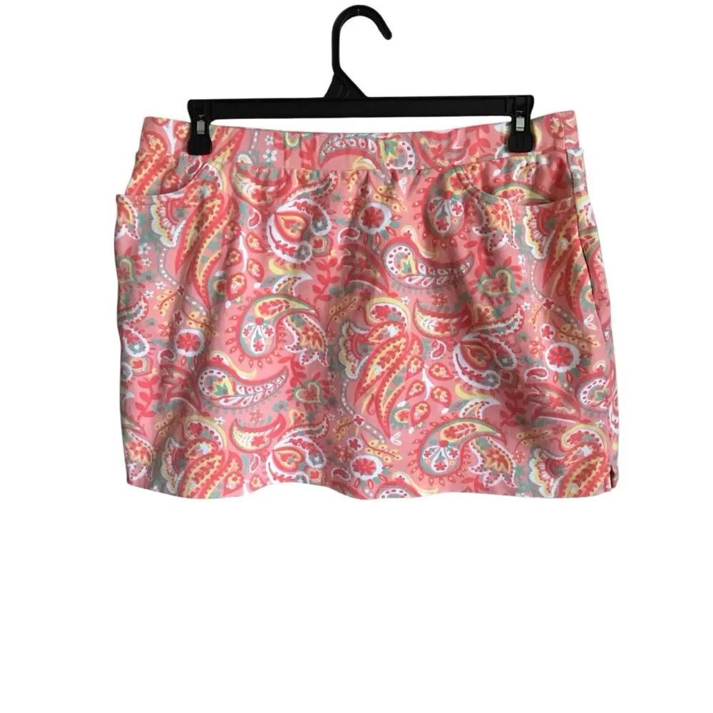 Kim Rogers orange skort skirt shorts Size L paisley pickleball workout travel